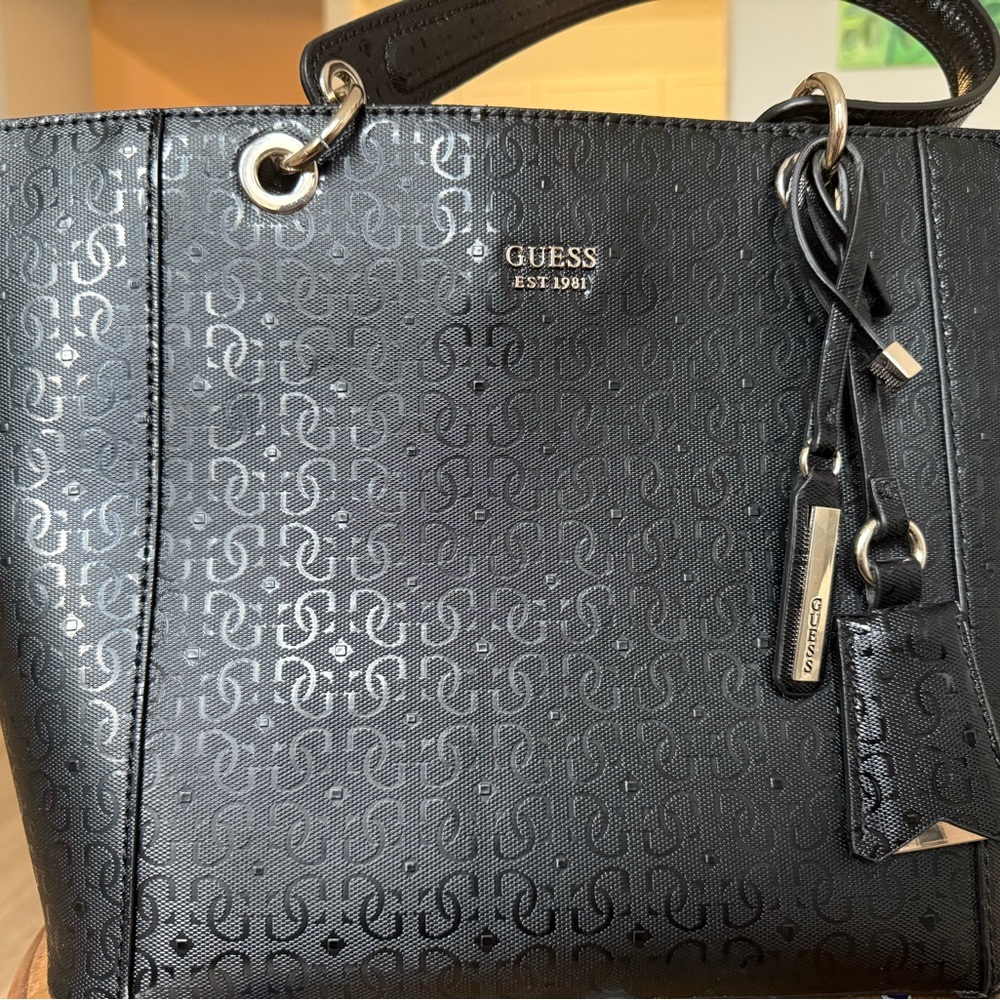 GUESS Black Logo Tote Handbag 16” Monogram